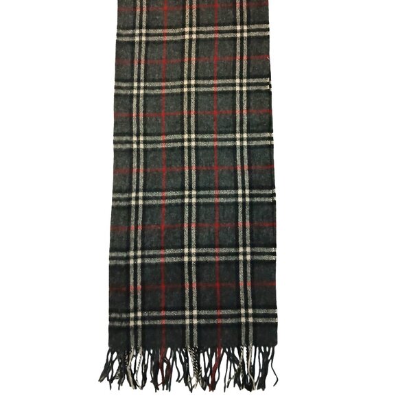 Burberry Vintage Charcoal Grey Plaid Luxury Cashmere Winter Scarf Scarves - Picture 1 of 5